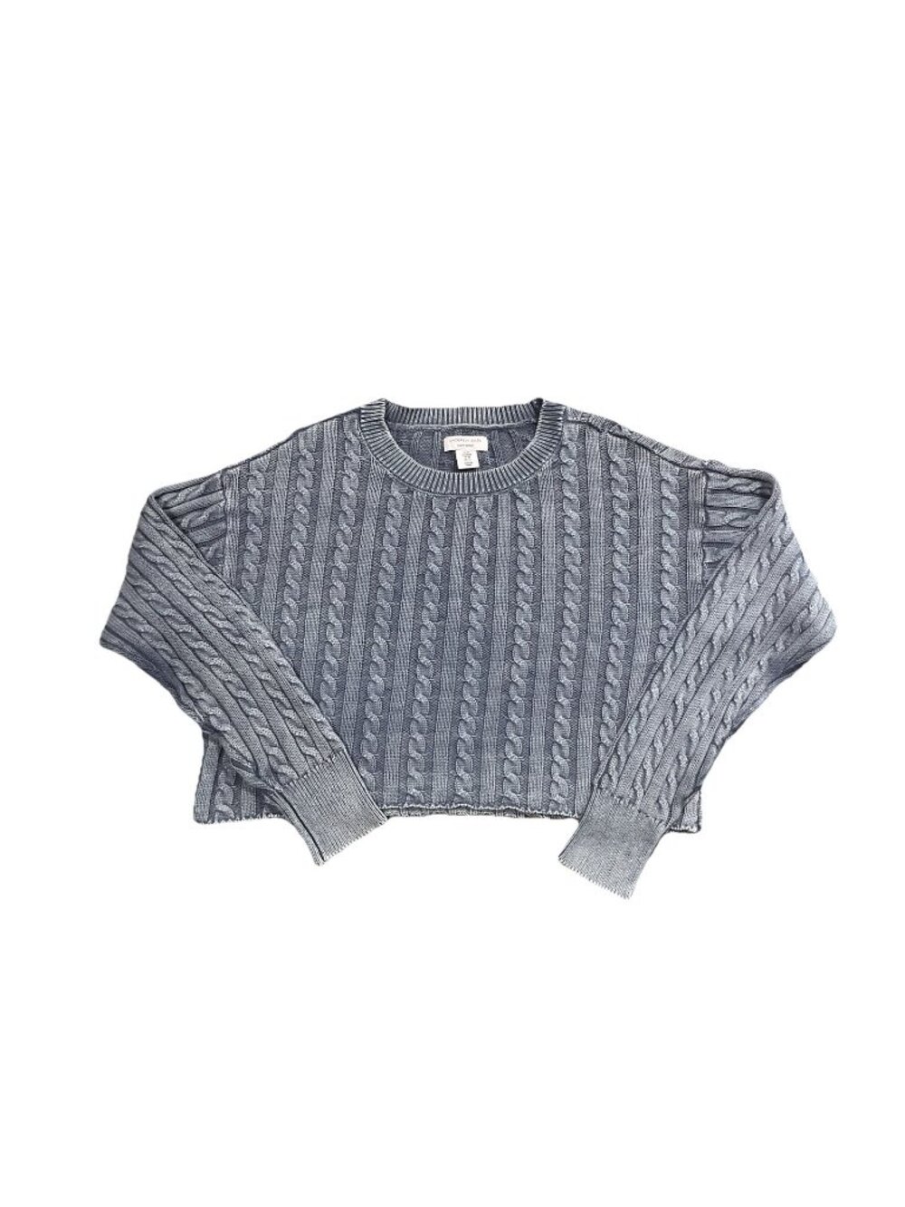 Sincerely Jules Cable Knit Fisherman Sweater Cropped Blue Medium